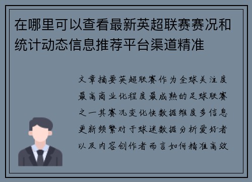 在哪里可以查看最新英超联赛赛况和统计动态信息推荐平台渠道精准